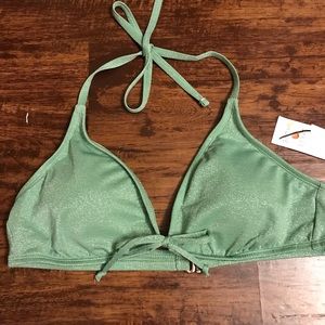 NWT- green shimmery halter bikini top